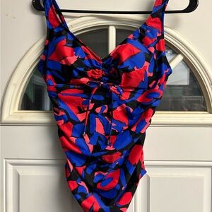 Aqua Green Bold Red & Blue Abstract One-Piece Swimsuit
